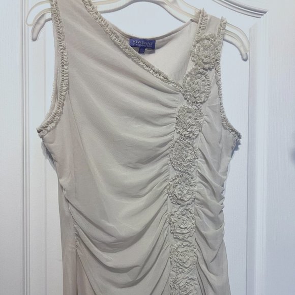 Vivienne Tam Tops - Vivienne Tam- large-VINTAGE-sleeveless blouse-Large-puffy flowers on front-liner